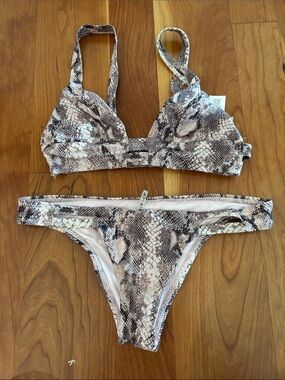 Vitamin A Snake-Print Bikini Set in Brown & Cream